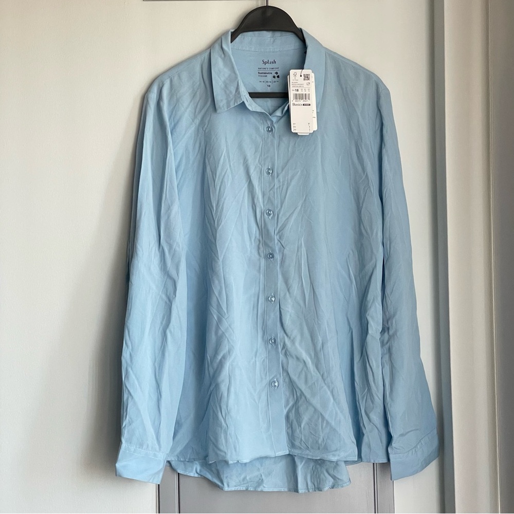 NWT SPLASH Sky Blue Viscose Long Sleeve Button Down Shirt